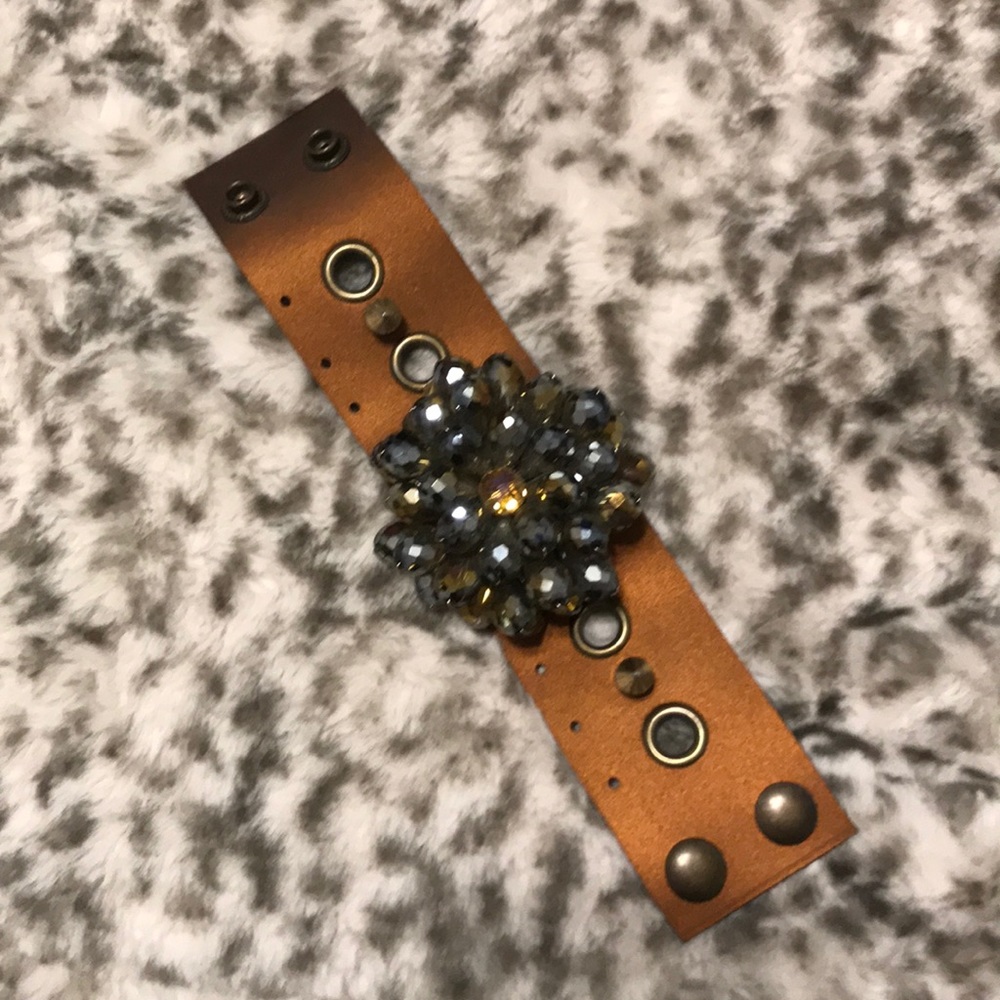 Crystal Flower Cuff with Gold Studs - Picture 1 of 5